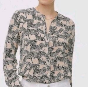 J Crew Womens Blouse Zebra Lepoard Cheetah Animal Print Size Large Black Tan